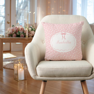 Baby Shower Pink Bow Dots Baby Girl Coquette Cushion