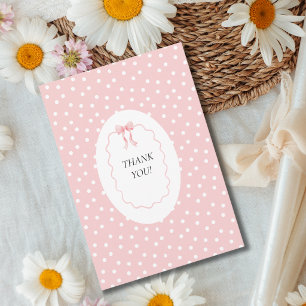 Baby Shower Pink Bow Dots Baby Girl Coquette Thank You Card