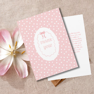 Baby Shower Pink Bow Dots Baby Girl Coquette Thank You Card