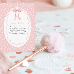 Baby Shower Pink Bow Dots Baby Girl Diaper Raffle Enclosure Card
