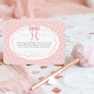 Baby Shower Pink Bow Dots Baby Girl Diaper Raffle Enclosure Card