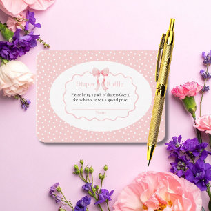 Baby Shower Pink Bow Dots Baby Girl Diaper Raffle Enclosure Card