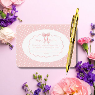 Baby Shower Pink Bow Dots Baby Girl Diaper Raffle Enclosure Card