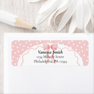 Baby Shower Pink Bow Dots Baby Girl Return Address
