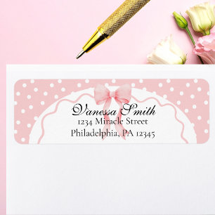 Baby Shower Pink Bow Dots Baby Girl Return Address