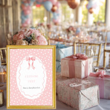 Baby Shower Pink Bow Dots Baby Girl Table Sign
