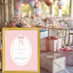 Baby Shower Pink Bow Dots Baby Girl Table Sign