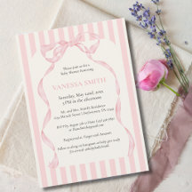 Baby Shower Pink Bow Stripes Baby Girl Modern 
