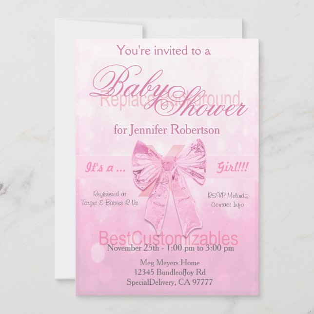 Baby Shower Pink Bow Template (Front)