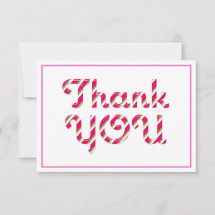 Baby Shower Pink Candy Cane Christmas Typography Thank You Card