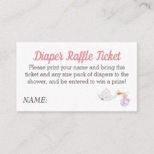 Baby Shower Pink Diaper Raffle Stork Baby Girl Enclosure Card