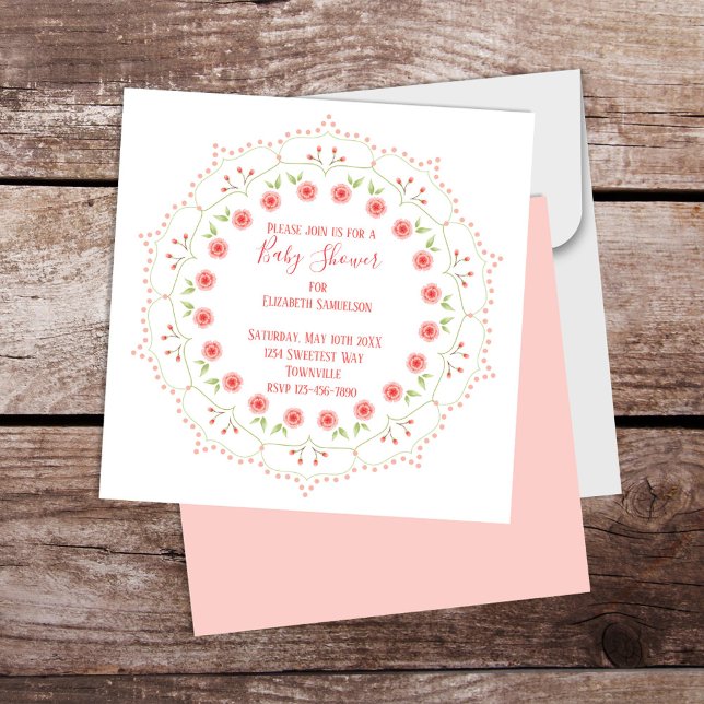 Baby Shower Pink Elegant Floral Whimsical Mandala (Blush pink pretty floral baby shower invitation.)