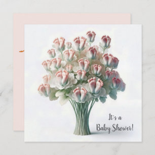 Baby Shower Pink Feet Flower Bouquet Invitation