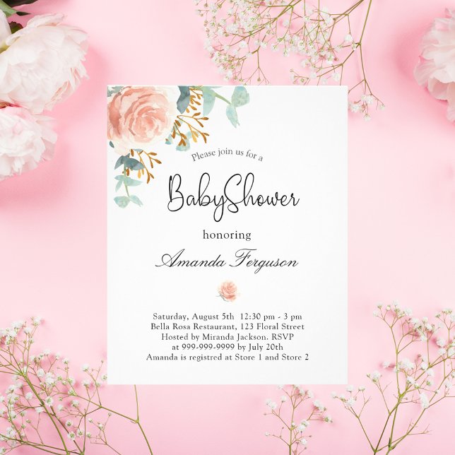Baby Shower pink floral greenery budget invitation Flyer (Creator Uploaded)