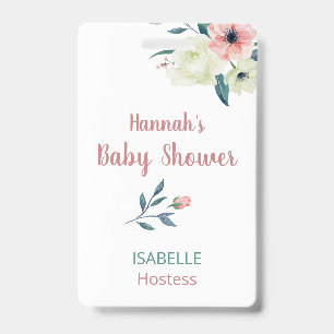 Baby Shower Pink Floral Hostess or Guest Name Tag ID Badge
