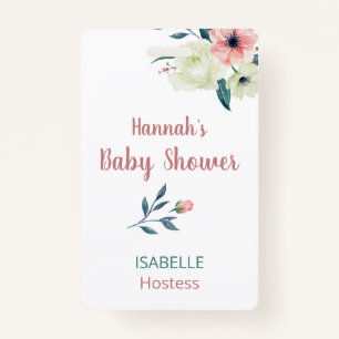 Baby Shower Pink Floral Hostess or Guest Name Tag ID Badge
