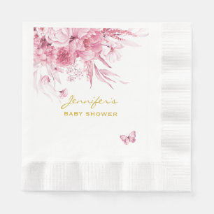 Baby Shower Pink Floral Pink Coined Luncheon Napkin