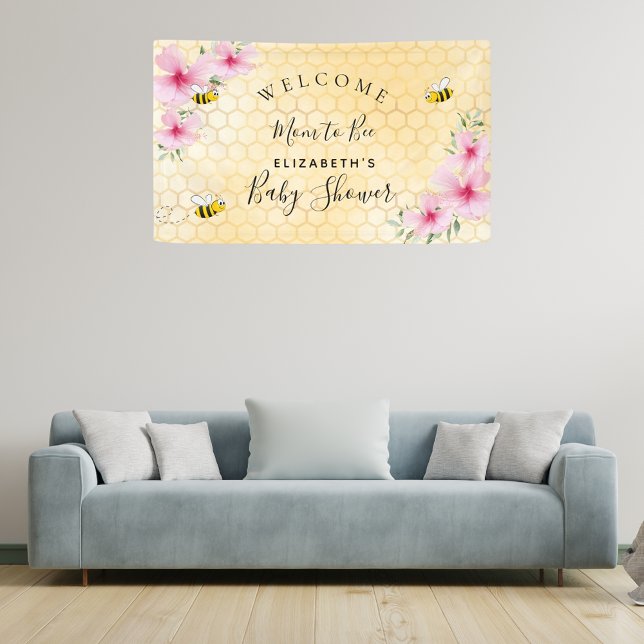 Baby Shower pink florals honeycomb mum to bee Banner (Creator Uploaded)