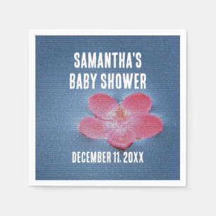 Baby Shower Pink Flower Blue Water Floral Napkin