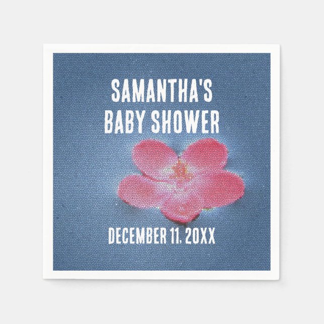 Baby Shower Pink Flower Blue Water Floral Napkin (Front)