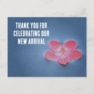 Baby Shower Pink Flower Blue Water Guest Thank You Postcard