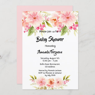 Baby Shower pink flowers white girl Invitation