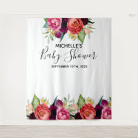 Baby shower pink flowers white photo backdrop