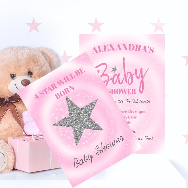 Baby Shower Pink Girl Cute Star Is Born Invitation (Creator Uploaded)