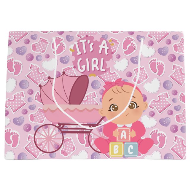 Baby Shower Pink Girl Large Gift Bag (Front)