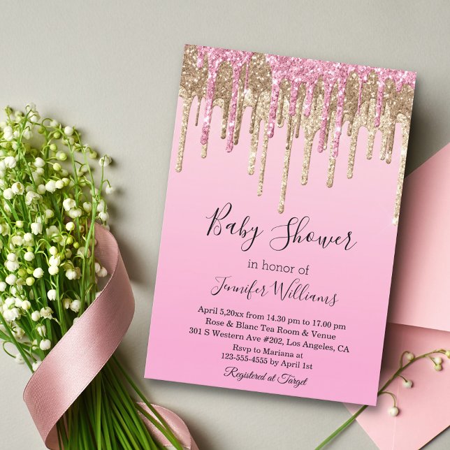 baby shower pink gold dripping glitters invitation (Creator Uploaded)