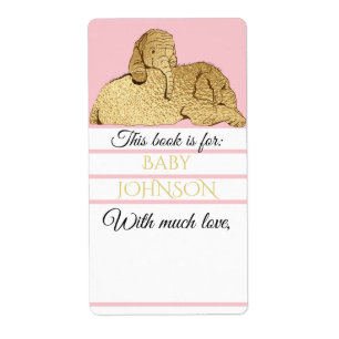 Baby Shower Pink Gold Elephant Bookplate Sheet 8