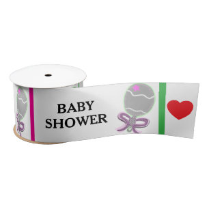 Baby Shower Pink Green Rattles  Satin Ribbon