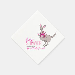 Baby shower pink heart kangaroo paper napkins