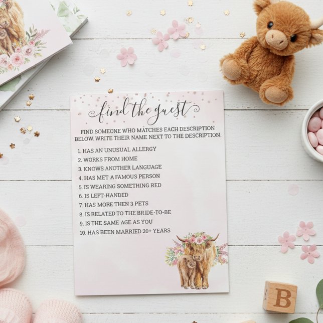 Baby Shower Pink Highland cow Game Find guest Notepad (Creator Uploaded)