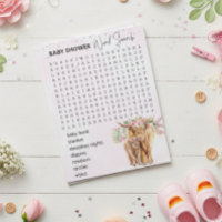 Baby Shower Pink Highland cow Game Word Search