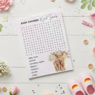 Baby Shower Pink Highland cow Game Word Search Notepad