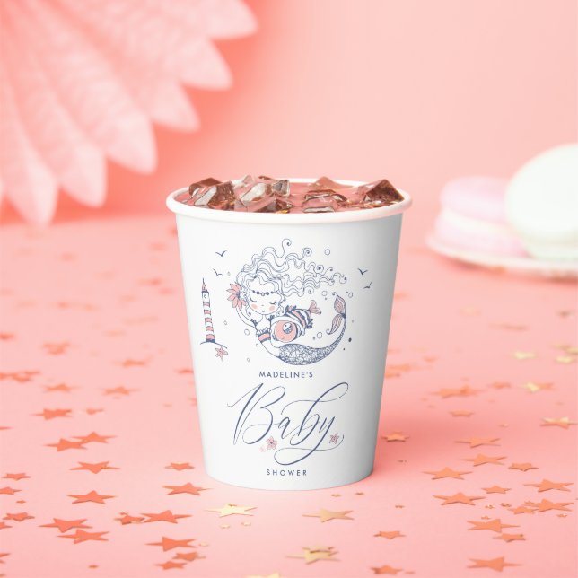 Baby Shower | Pink Little Girl Mermaid Paper Cups (Insitu)