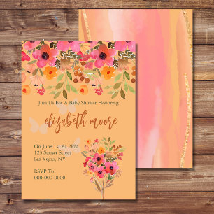 Baby shower pink peach garden bloom flowers invitation