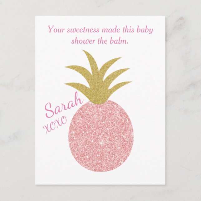 Baby Shower Pink Pineapple Lip Balm Favour Enclosure Card (Front)