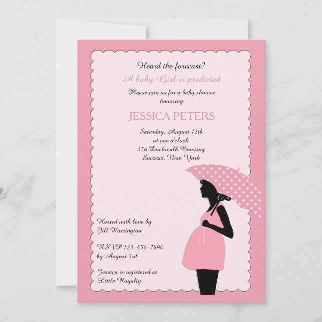 Baby Shower Pink Polka Dot Umbrella Invitation (Front)