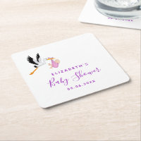 Baby shower pink purple white stork