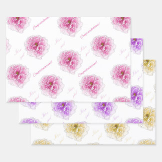 Baby Shower Pink Purple Yellow Flowers  Wrapping Paper Sheet