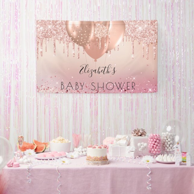 Baby Shower pink rose gold glitter girl balloons Banner (Party)