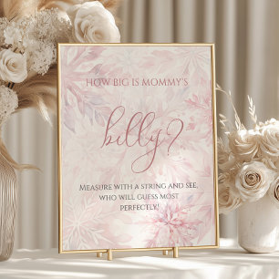 Baby Shower Pink Snowflake How big is Mom’s Belly Poster