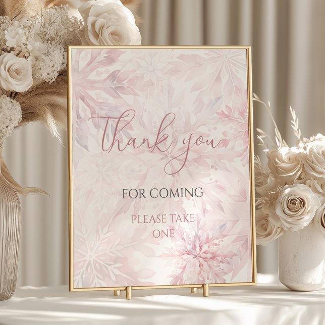 Baby Shower Pink Snowflake Thank You for Coming Poster (Creator Uploaded)