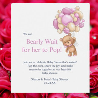 baby shower pink teddy wine label