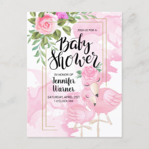 Baby Shower   Pink Watercolor Flamingo Invitation Postcard