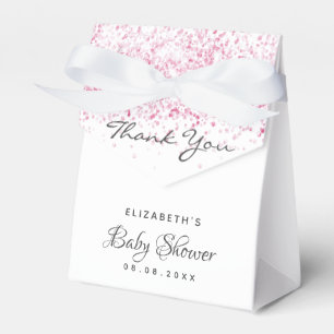 Baby Shower pink white glitter dust girl thank you Favour Box