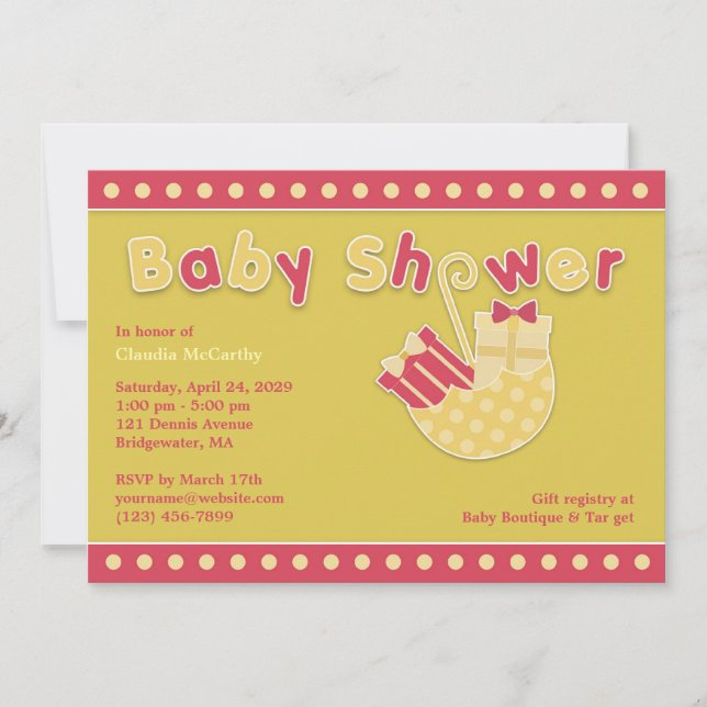 Baby Shower Pink Yellow Flat Invitation (Front)