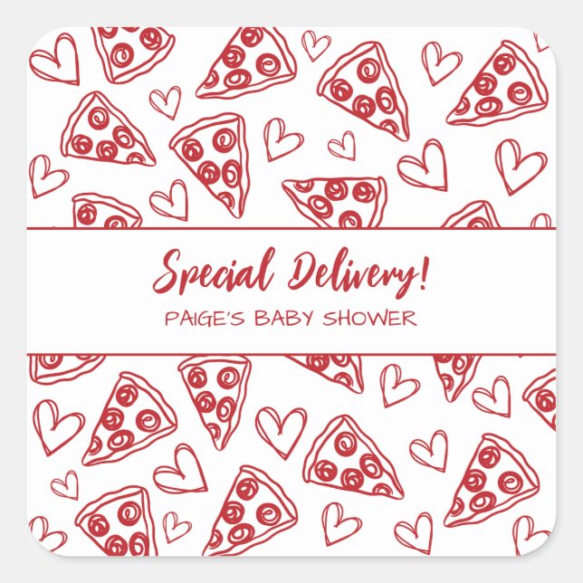 Baby Shower Pizza Party Italian Special Delivery Square Sticker (Front)